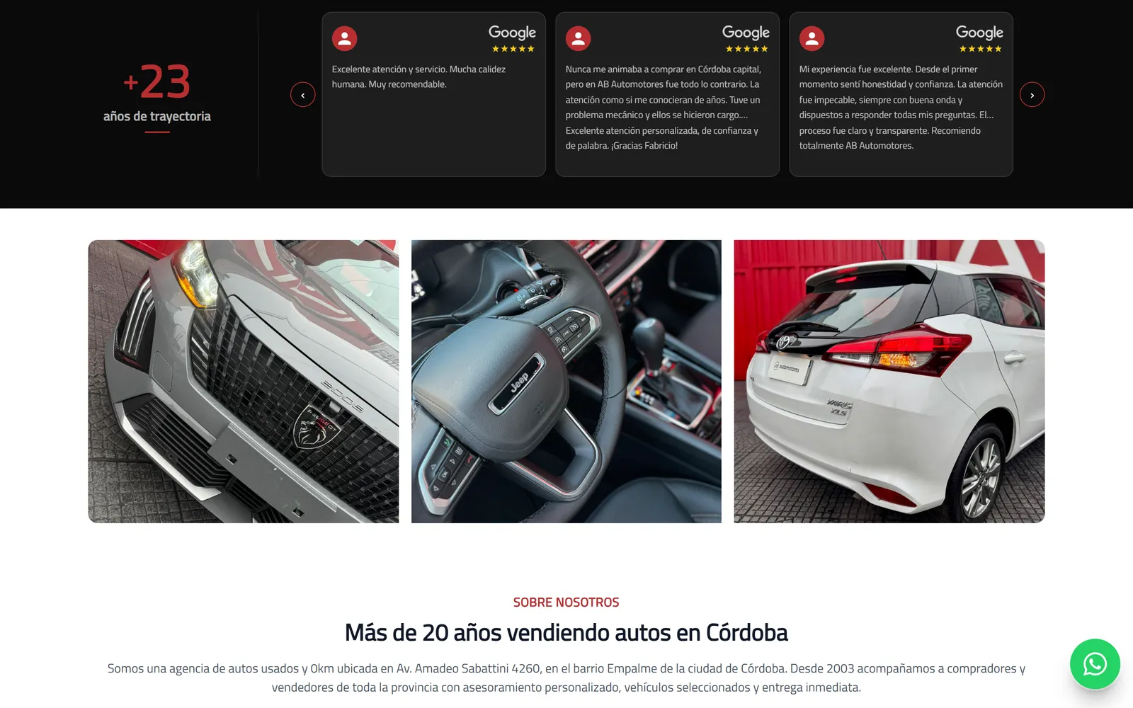 Home de AB Automotores con hero en video y llamada a la acción