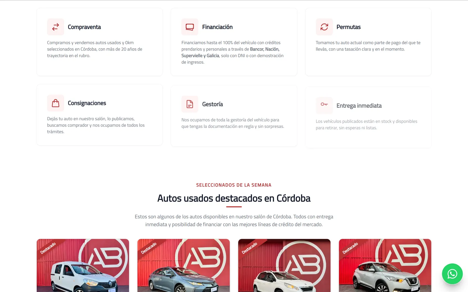 Sección de financiación de AB Automotores con los bancos asociados