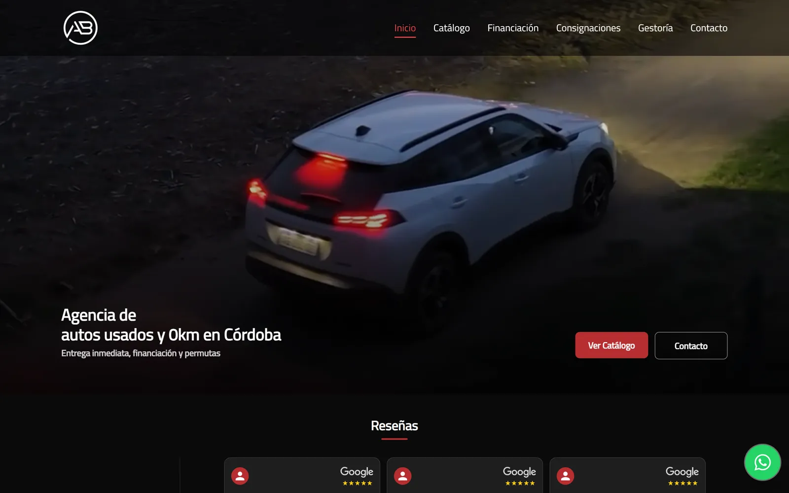 Home del sitio de AB Automotores con el hero y la propuesta de la agencia
