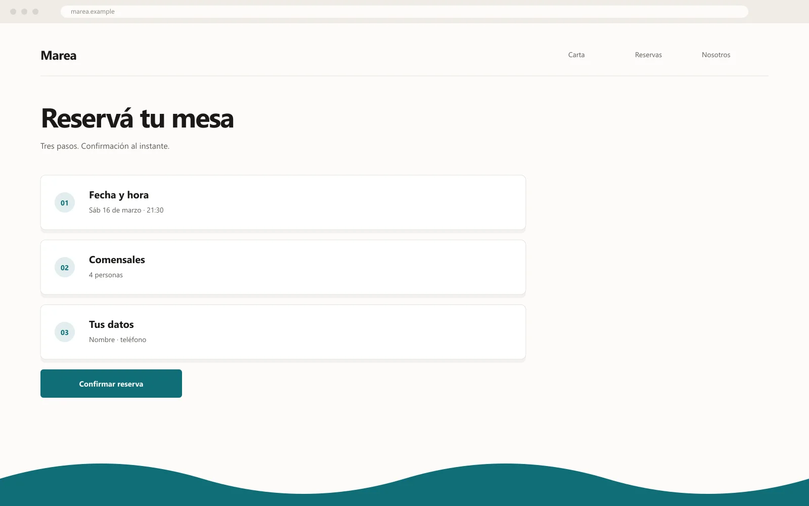 Mockup de la carta de Marea, navegable por sección